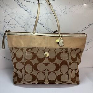 Coach Tan and Brown Signature City Tote